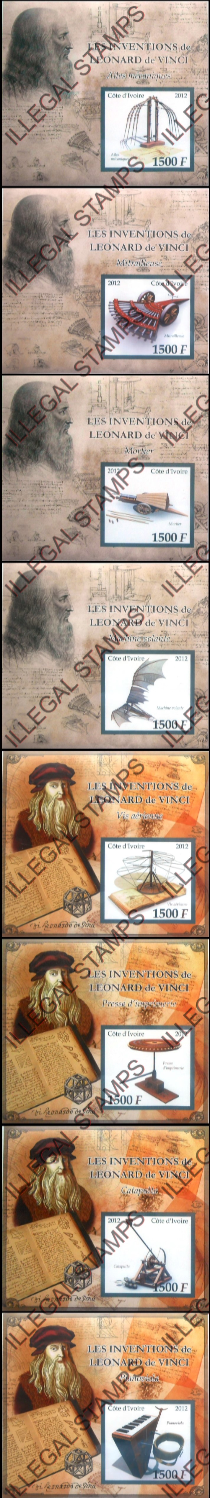 Ivory Coast 2012 Leonard de Vinci Illegal Stamp Souvenir Sheets of 1