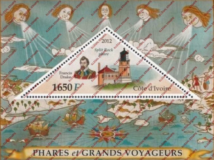 Ivory Coast 2012 Lighthouses and Great Voyagers Illegal Stamp Souvenir Sheet of 1