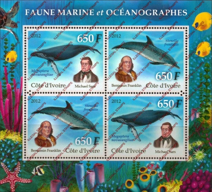 Ivory Coast 2012 Marine Fauna Illegal Stamp Souvenir Sheet of 4