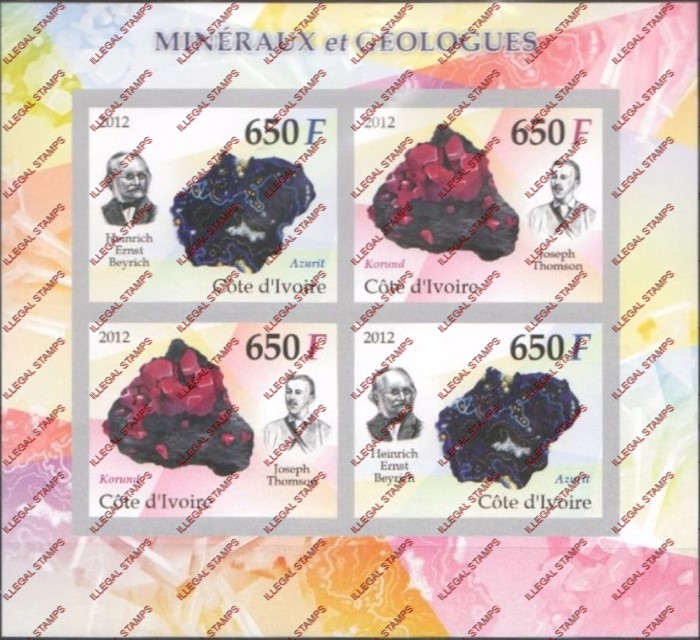 Ivory Coast 2012 Minerals Illegal Stamp Souvenir Sheet of 4