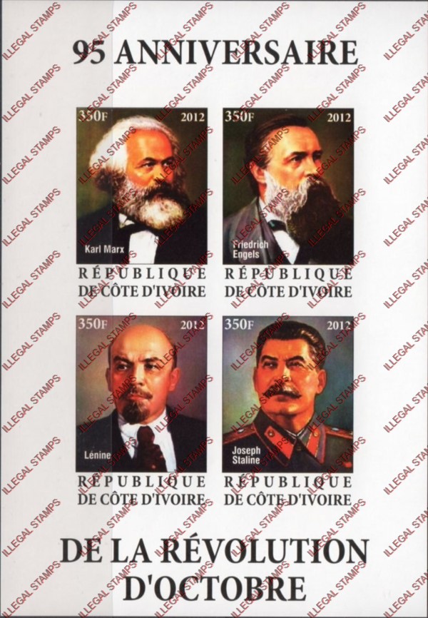 Ivory Coast 2012 October Revolution Russia Illegal Stamp Souvenir Sheet of 4