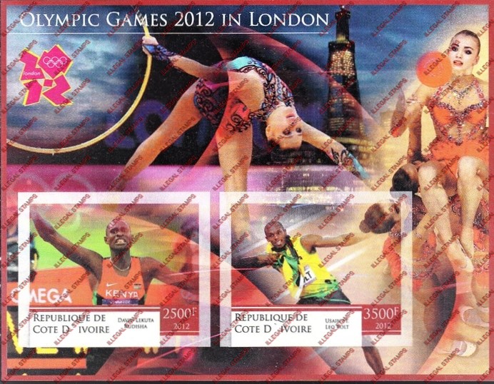 Ivory Coast 2012 Olympic Games London Illegal Stamp Souvenir Sheet of 2