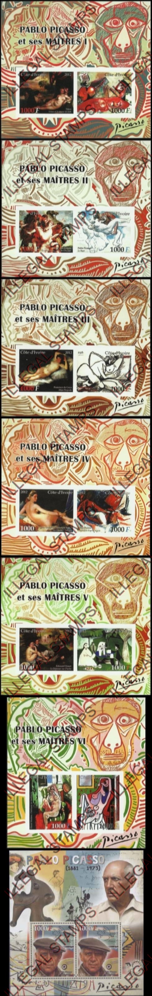 Ivory Coast 2012 Picasso Paintings Illegal Stamp Souvenir Sheets of 2