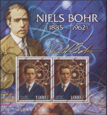 Ivory Coast 2012 Scientists Niels Bohr Illegal Stamp Souvenir Sheet of 2