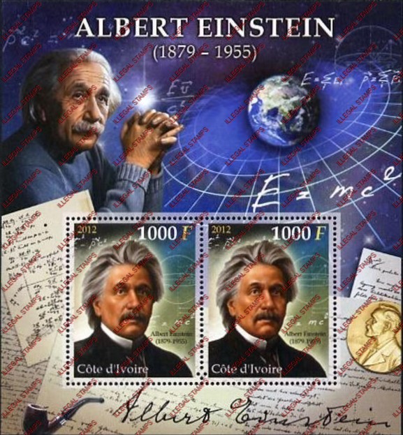Ivory Coast 2012 Scientists Albert Einstein Illegal Stamp Souvenir Sheet of 2