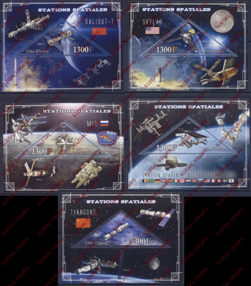 Ivory Coast 2012 Space Stations Illegal Stamp Souvenir Sheets of 1