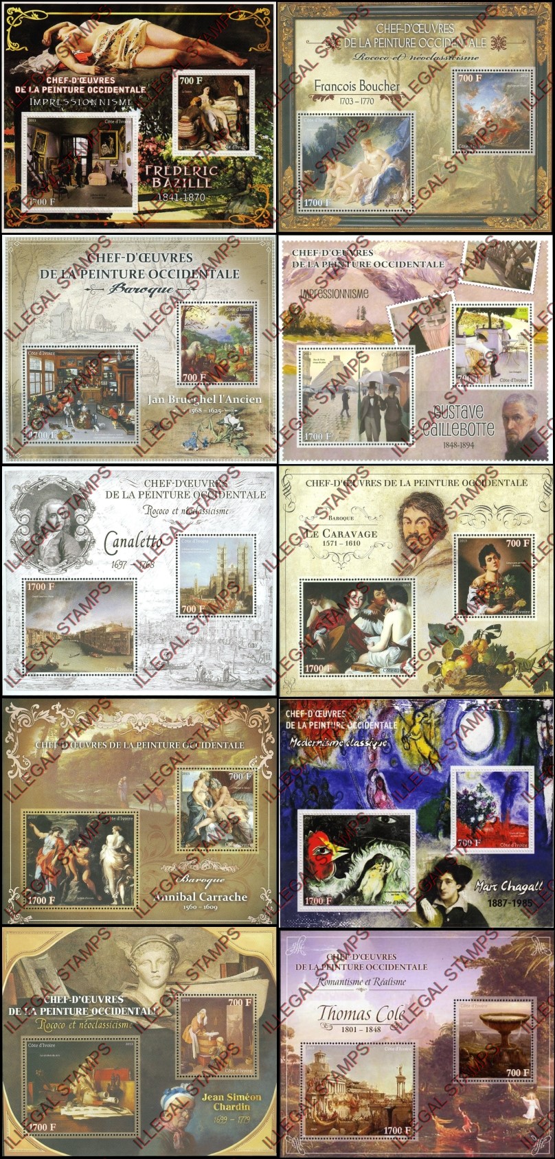 Ivory Coast 2013 Art Impressionism Paintings Illegal Stamp Souvenir Sheets of 2 (part 1)