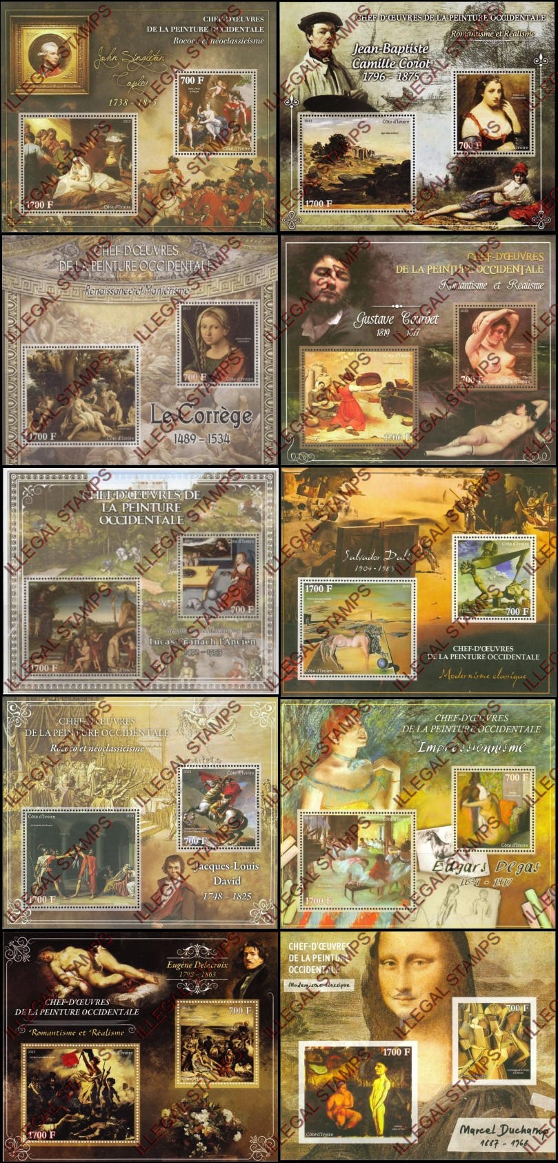 Ivory Coast 2013 Art Impressionism Paintings Illegal Stamp Souvenir Sheets of 2 (part 2)