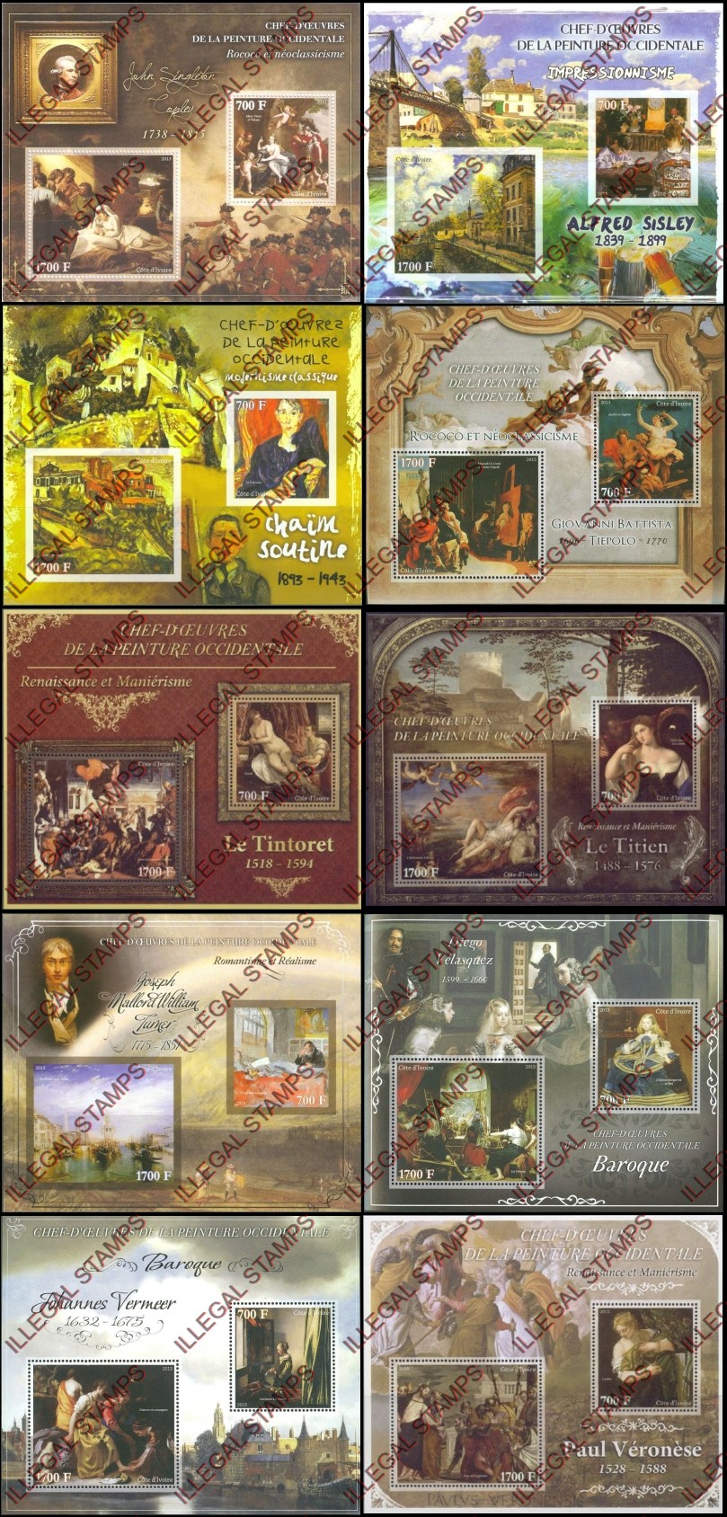 Ivory Coast 2013 Art Impressionism Paintings Illegal Stamp Souvenir Sheets of 2 (part 7)