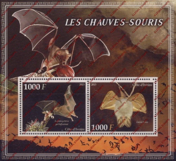 Ivory Coast 2013 Bats Illegal Stamp Souvenir Sheet of 2