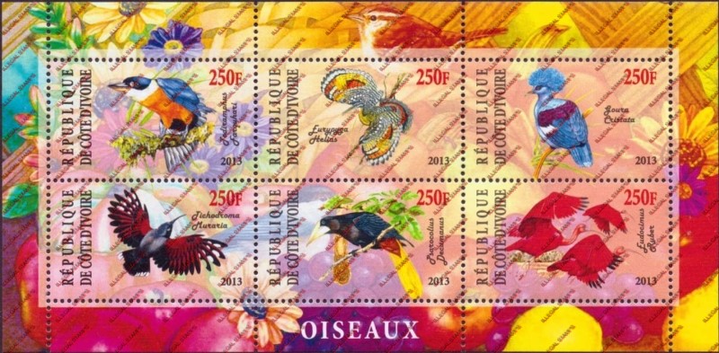 Ivory Coast 2013 Birds Illegal Stamp Sheetlet of 6