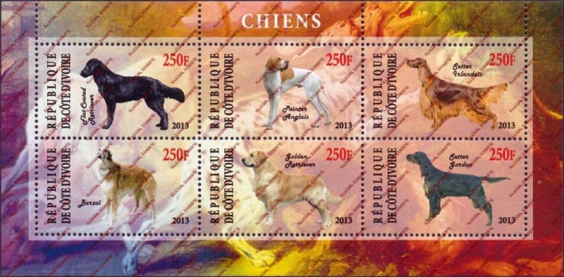 Ivory Coast 2013 Dogs Illegal Stamp Sheetlet of 6