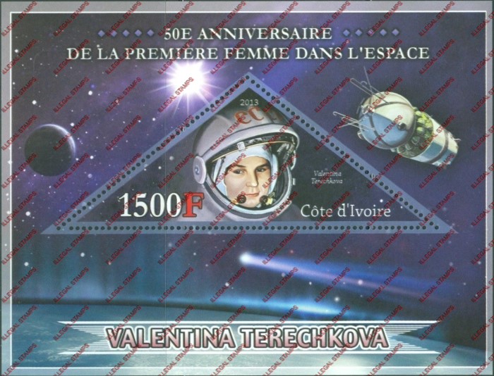 Ivory Coast 2013 First Woman in Space Illegal Stamp Souvenir Sheet of 1