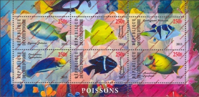Ivory Coast 2013 Fish Illegal Stamp Sheetlet of 6