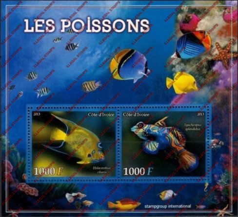 Ivory Coast 2013 Fish Illegal Stamp Souvenir Sheet of 2