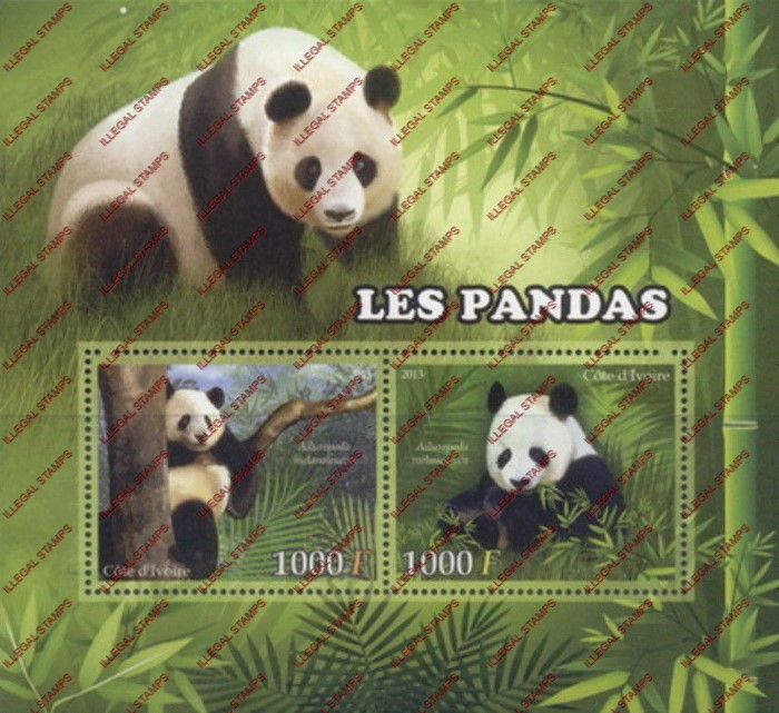Ivory Coast 2013 Pandas Illegal Stamp Souvenir Sheet of 2