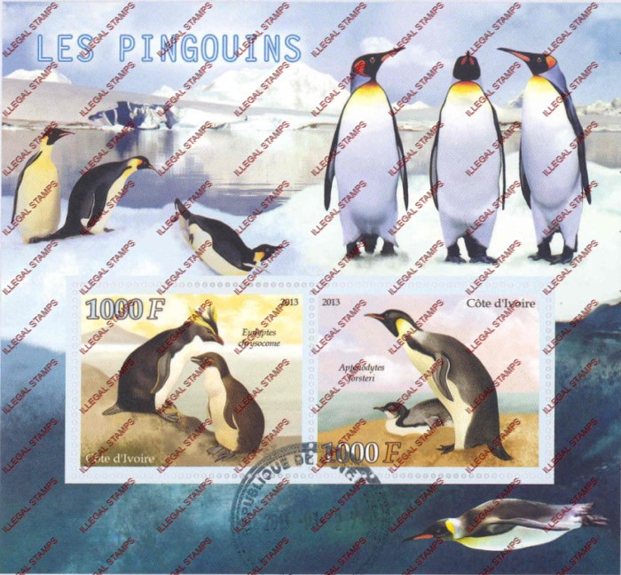 Ivory Coast 2013 Penguins Illegal Stamp Souvenir Sheet of 2