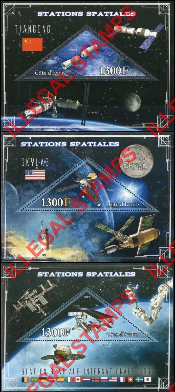 Ivory Coast 2013 Space Stations Illegal Stamp Souvenir Sheets of 1 (Part 1)