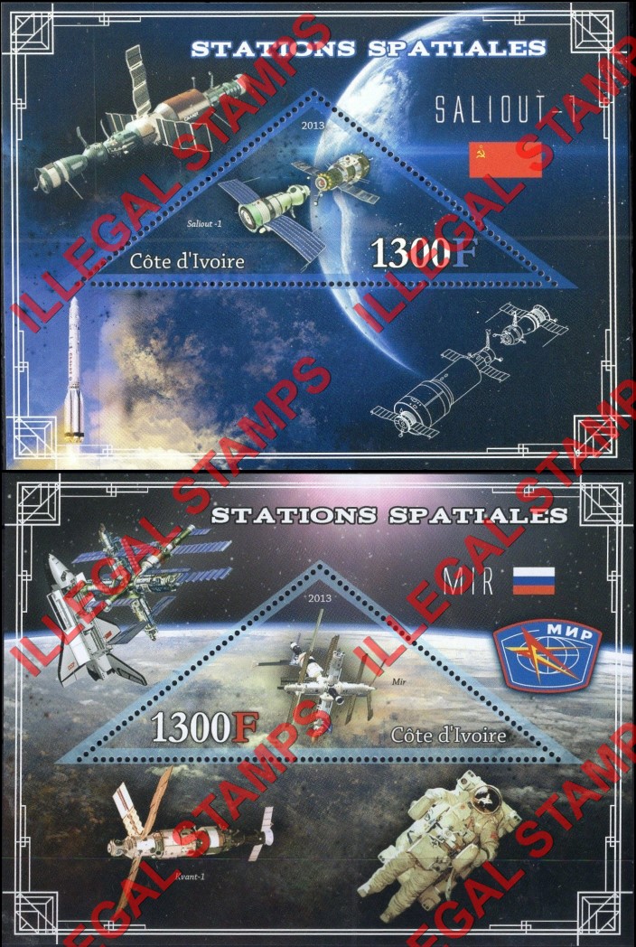 Ivory Coast 2013 Space Stations Illegal Stamp Souvenir Sheets of 1 (Part 2)