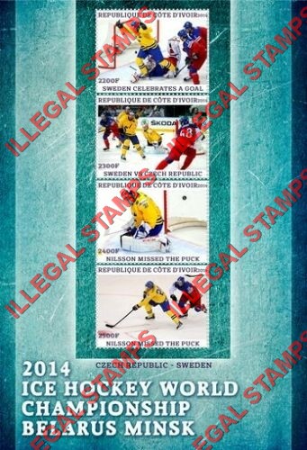 Ivory Coast 2014 Ice Hockey World Championship Belarus Illegal Stamp Souvenir Sheet of 4