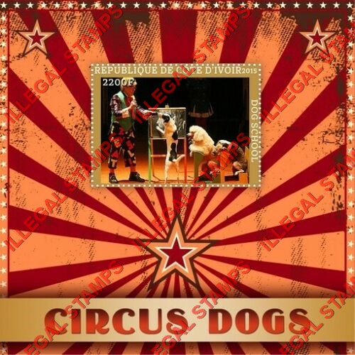 Ivory Coast 2015 Circus Dogs Illegal Stamp Souvenir Sheet of 1