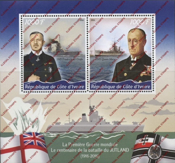Ivory Coast 2016 Battle of Jutland Illegal Stamp Souvenir Sheet of 2