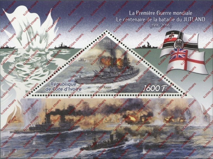 Ivory Coast 2016 Battle of Jutland Illegal Stamp Souvenir Sheet of 1