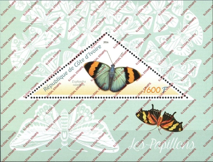 Ivory Coast 2016 Butterflies Illegal Stamp Souvenir Sheet of 1
