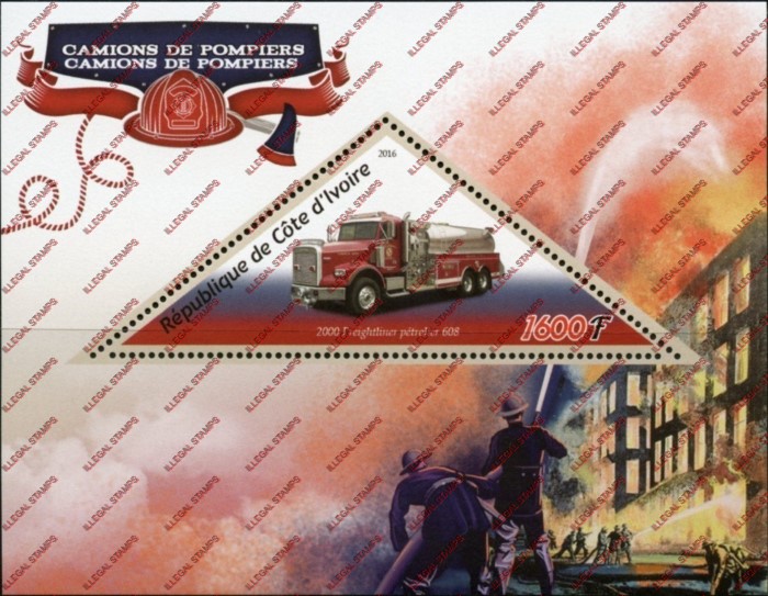 Ivory Coast 2016 Fire Engines Illegal Stamp Souvenir Sheet of 1