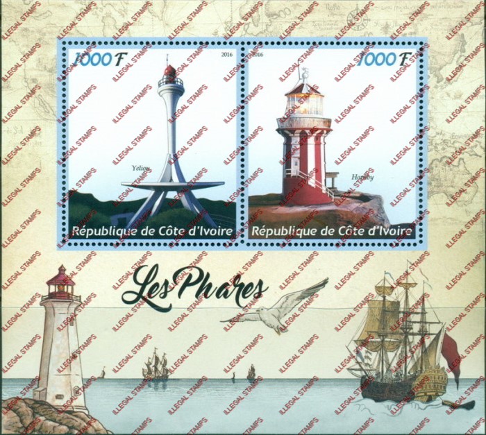 Ivory Coast 2016 Lighthouses Illegal Stamp Souvenir Sheet of 2