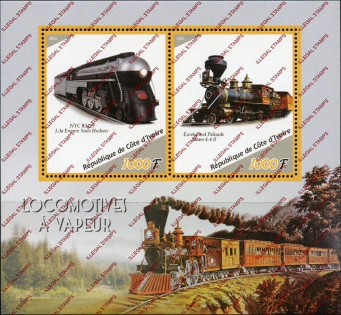 Ivory Coast 2016 Locomotives Illegal Stamp Souvenir Sheet of 2