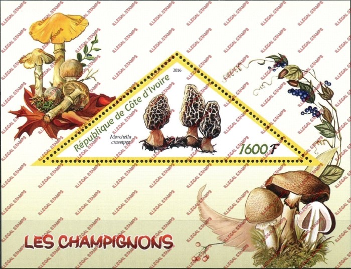 Ivory Coast 2016 Mushrooms Illegal Stamp Souvenir Sheet of 1