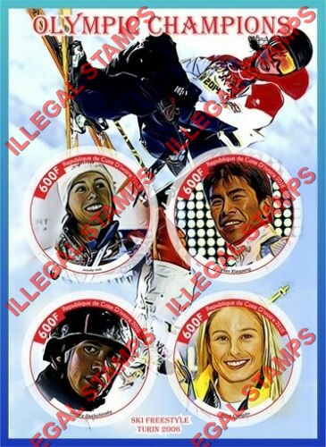 Ivory Coast 2016 Olympic Champions Ski Freestyle Turin 2006 Illegal Stamp Souvenir Sheet of 4