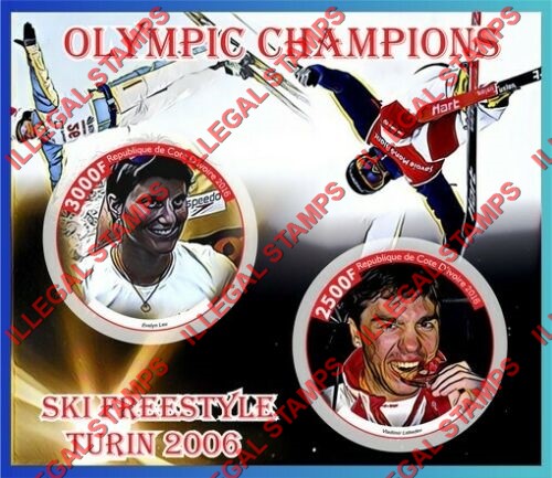 Ivory Coast 2016 Olympic Champions Ski Freestyle Turin 2006 Illegal Stamp Souvenir Sheet of 2