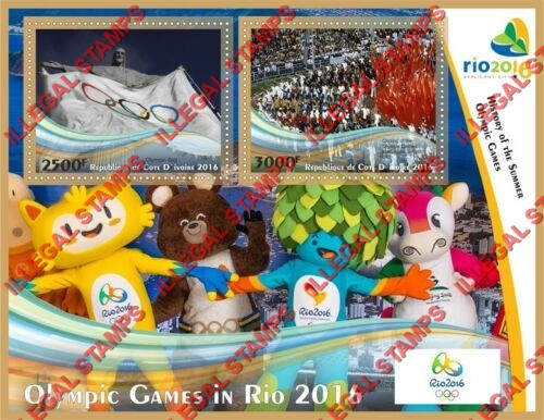 Ivory Coast 2016 History of the Summer Olympic Games Illegal Stamp Souvenir Sheet of 2