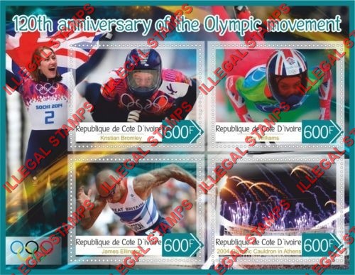 Ivory Coast 2016 120th Anniversary of the Olympic Movement Illegal Stamp Souvenir Sheet of 4