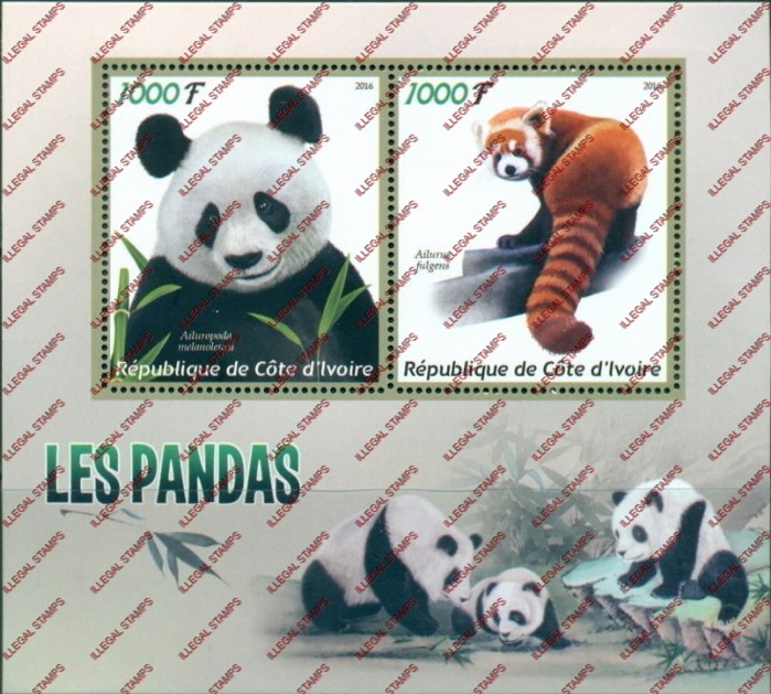 Ivory Coast 2016 Pandas Illegal Stamp Souvenir Sheet of 2