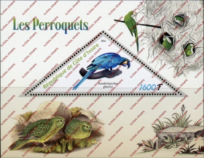 Ivory Coast 2016 Parrots Illegal Stamp Souvenir Sheet of 1
