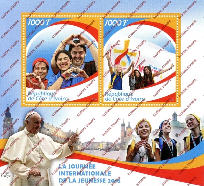 Ivory Coast 2016 Pope Francis Illegal Stamp Souvenir Sheet of 2