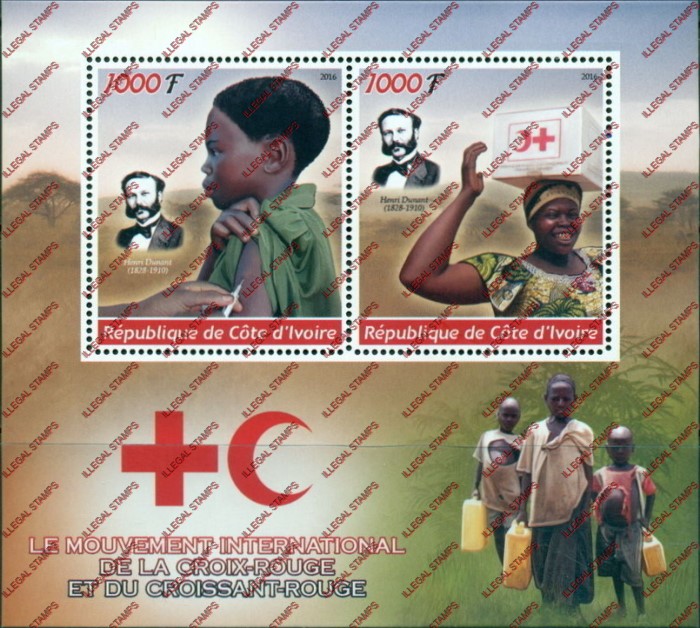 Ivory Coast 2016 Red Cross Illegal Stamp Souvenir Sheet of 2