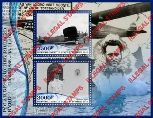Ivory Coast 2016 Richard Byrd Illegal Stamp Souvenir Sheet of 2