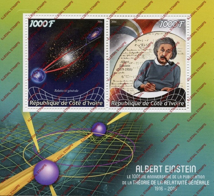 Ivory Coast 2016 Science Albert Einstein Illegal Stamp Souvenir Sheet of 2