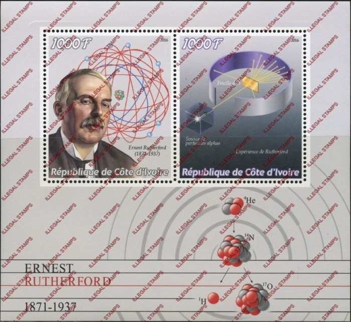 Ivory Coast 2016 Science Ernst Rutherford Illegal Stamp Souvenir Sheet of 2