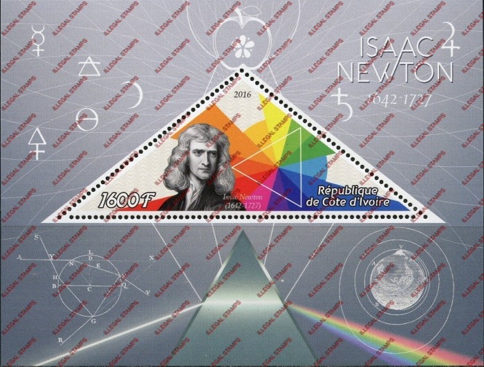 Ivory Coast 2016 Science Isaac Newton Illegal Stamp Souvenir Sheet of 1