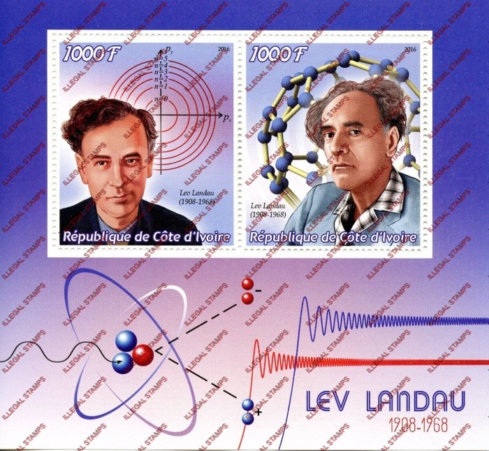 Ivory Coast 2016 Science Lev Landau Illegal Stamp Souvenir Sheet of 2