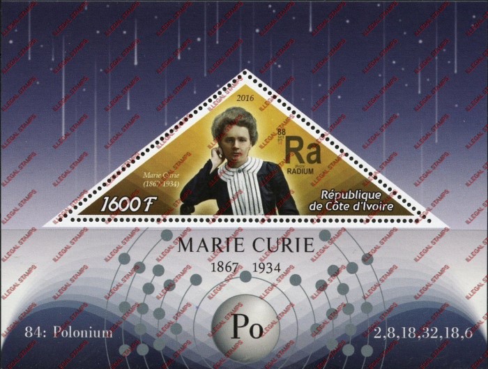 Ivory Coast 2016 Science Marie Curie Illegal Stamp Souvenir Sheet of 1