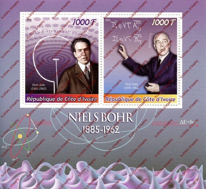 Ivory Coast 2016 Science Neils Bohr Illegal Stamp Souvenir Sheet of 2