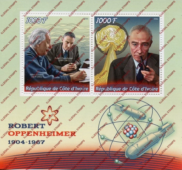 Ivory Coast 2016 Science Robert Oppenheimer Illegal Stamp Souvenir Sheet of 2