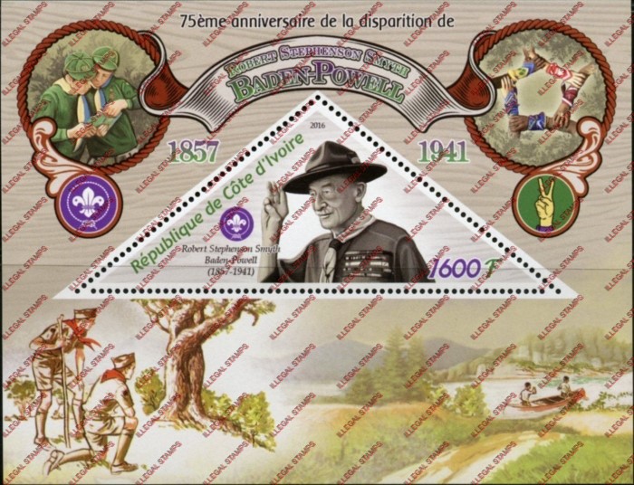 Ivory Coast 2016 Scouts Baden Powell Illegal Stamp Souvenir Sheet of 1