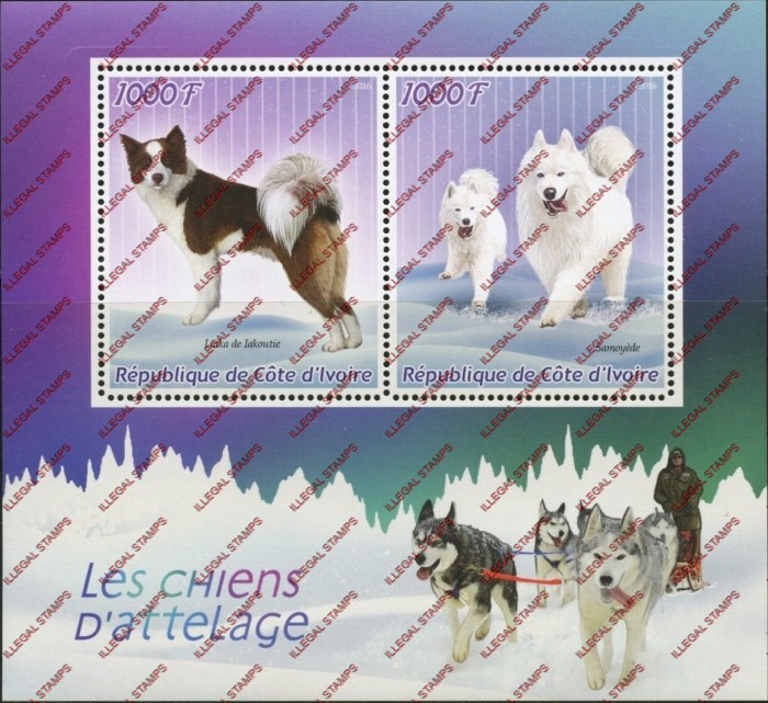 Ivory Coast 2016 Sled Dogs Illegal Stamp Souvenir Sheet of 2